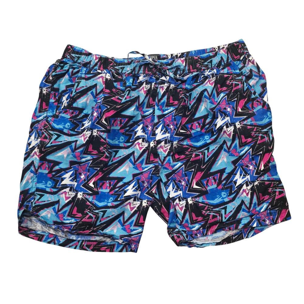 Super Massive Abstract Graffiti Geometric Elastic Waist Shorts w. Pockets
